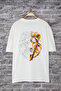 Ekru Oversize/Geniş Kesim Sırt Aslan Baskılı %100 Pamuk T-Shirt TMNSS25TS00117 - 4