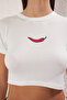 Ecru Pepper Embroidered Viscose/Soft Fabric Crop Crew Neck Stretchy Knitted Blouse Twoss23Bz00198 - 3
