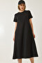 Women's Black Crew Neck Short Sleeve Pocket Detailed Basic Dress 300 60283218 - 5