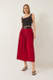 Women's Burgundy Double Belted Pleated Long Skirt with Slit Detail 7167 60283219 - 2