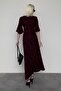 Burgundy Zebra Patterned V-Neck Half Sleeved Dress Mg2394 - 4