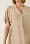 Women's Beige V-Neck Tie-Detail Pocketed Bat Cut Loose Dress 60283210 - 6