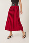 Women's Burgundy Double Belted Pleated Long Skirt with Slit Detail 7167 60283219 - 6