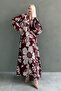Burgundy Patterned Button Long Sleeve Dress Mg2397 - 2