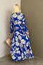 Cobalt Blue Pattern Button Long Sleeve Dress Mg2397 - 4