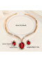 Big Red Stone Design Necklace Earring Set - 3