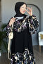 فستان غارنيلي كاجوال منقوش بخطوط SK-8473 - 4
