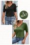 2 Pieces Summer Blouse V-Neck Lycra Short Sleeve Knitwear Blouse Black-Mint