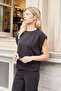Women's Modal Silky Lycra Fabric Wide Zero Neck Low Shoulder T-Shirt Blouse-Black - 2