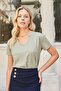 Women's V-Neck Short Sleeve Lycra Span Fabric Stylish T-Shirt Blouse-Light Khaki - 2