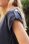 Women's Modal Silky Lycra Fabric V-Neck Double Sleeves Epaulettes Side Slits T-Shirt Blouse-Navy Blue - 8