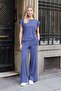 Women's Modal Silky Lycra Fabric Wide Zero Neck Low Shoulder T-Shirt Blouse-Indigo