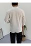 White Black Men's Summer Crinkle Lycra Fabric Long Sleeve Shirt Tracksuit 2 Piece Wrap Suit - 4