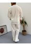 White Men's Summer Crinkle Lycra Fabric Long Sleeve Shirt Tracksuit 2 Piece Wrap Suit - 2