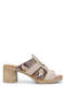 Women's Genuine Leather Beige Heeled Slippers
