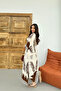 Brown Patterned Slit Detail Elastic Waist Long Dress - 4