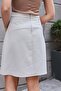 High Waist Light Lycra Fabric Knee Length Bell Skirt-Light Gray - 7