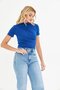 Navy Blue Drape Detailed Fitted/Body Fitted Crew Neck Short Sleeve Stretchy Knitted Blouse - 3