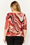 Women Cowl Neck Short Sleeves Printed Blouse, Multicolor - 2