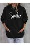 Smile Sweatshirt - Black Printed Oversize Hoodie - 3