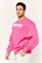 Men Ribbed Collar Long Sleeves Brand Logo Sweatshirts, Dark Pink - 4