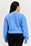Women Crew Neck Long Sleeves Cropped Sweatshirt, Blue - 3