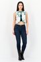Women Tie Neck Sleeveless Allover Print Quilted Gilet Top, Off White - 4