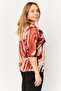 Women Cowl Neck Short Sleeves Printed Blouse, Multicolor - 3