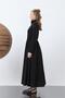 Women's Waist Gathered Collar Zipper Detailed Dress - 20607Elb - Black - 4