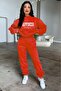 Happiness Tracksuit Set Sweatshirt Jogger - Red Printed Oversize Hooded Hooded - 2