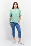 Women Crew Neck Short Sleeves Ribbed T-Shirt, Light Green - 4