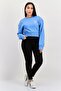 Women Crew Neck Long Sleeves Cropped Sweatshirt, Blue - 2