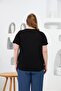Collar Tulle and Stone Detailed Large Size T-Shirt Black - 5