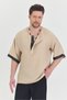 Wide Collar Half Button Ethnic Patterned T-Shirt - 2