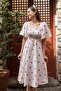 Women's Cherry Patterned Gimped Lined Summer Poplin Midi Dress - 8