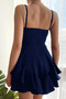 Thin Strap Skirt with Fold Detail Navy Blue Evening Dress Graduation Dress - 2
