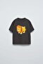 Boys 2'Ers Set - Black Lion Print T-Shirt and Orange Striped Shorts - 3