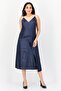 Women Metallic Midi Dress, Navy