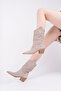 Beige Women's Genuine Leather Stylish Daily Boots - 2