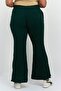 Women Regular Fit Textured Wide Leg Pants, Dark Green - 4