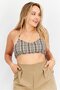 Women Halter Neck Sleeveless Checkered Bralette Tops, Grey
