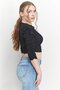 Women V-neckline Long Sleeve Plain Top, Black - 2