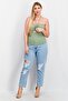 Women Halter Neck Sleeveless Knitted Cut Out Top, Olive - 2