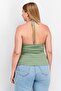 Women Halter Neck Sleeveless Knitted Cut Out Top, Olive - 4