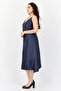 Women Metallic Midi Dress, Navy - 3