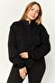 Women High Neck Solid Long Sleeves Cropped Sweatshirts, Black