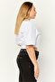 Women Crew Neck Short Sleeve Graphic Print Crop Top, White - 3