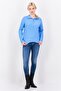 Women Mock Neck Knitted Sweater, Blue - 4
