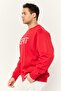 Men Ribbed Collar Long Sleeves Brand Logo Sweatshirts, Red - 3