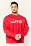 Men Ribbed Collar Long Sleeves Brand Logo Sweatshirts, Red